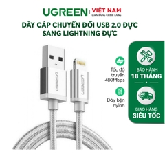 (40693) - Cáp sạc iPhone Lightning MFi UGREEN US199 - Sạc ổn định dòng 2.1A, tốc độ truyền 480Mbps - Hàng phân phối chính hãng - Bảo hành 18 tháng 1 đổi 1 - US199 - White - 0.5m