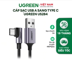 (60782) - Cáp sạc Type C UGREEN US284 - Đầu vuông góc 90 độ vỏ bện nylon dài 1m đến 2m tương thích với điện thoại Samsung / Oppo / Xiaomi / Huawei / Vivo - Xám đen-Type C-1.5