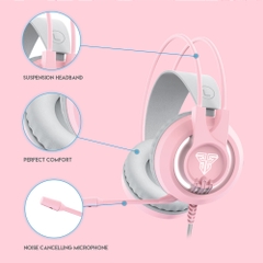 Tai Nghe Gaming Chụp Tai Có Dây Fantech HG20 CHIEF II Màu Hồng LED Trắng Nổi Bật Mic Chống Ồn