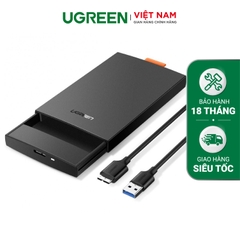 Hộp đựng ổ cứng 2.5 inch SSD HDD chuẩn SATA hỗ trợ ổ cứng lên đến 6TB 2 loại vỏ nhôm và nhựa cao cấp kích thước 128x82x14mm UGREEN US221 CM300 - USB C - đen - 50743