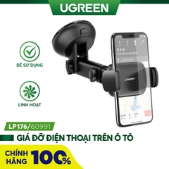 Giá đỡ điện thoại trên ô tô UGREEN LP176 - Chất liệu plastic, đệm silicon chống shock, chống xước - 60196-màu đen