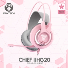 Tai Nghe Gaming Chụp Tai Có Dây Fantech HG20 CHIEF II Màu Hồng LED Trắng Nổi Bật Mic Chống Ồn