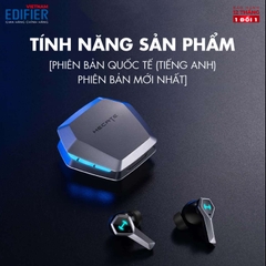 Tai nghe True Wireless Gaming EDIFIER GX04 Hiệu ứng đèn LED RGB - Thời lượng 28h Playtime, Chống nước IP45
