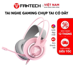 Tai Nghe Gaming Chụp Tai Có Dây Fantech HG20 CHIEF II Màu Hồng LED Trắng Nổi Bật Mic Chống Ồn