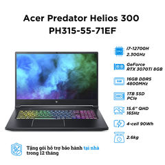 Acer Predator Helios 300 PH315-55-71EF (i7-12700H | RAM 16GB | SSD 1TB | RTX 3070Ti | 15.6 inch QHD 165Hz)