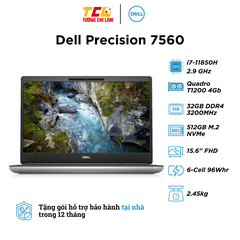 Laptop Dell Precision 7560 Mobile Workstation (NEW) (i7-11850H | RAM 32GB | SSD 512GB NVME | NVIDIA Quadro T1200 4Gb | 15.6 inch FHD)