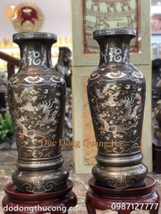 ĐÔI LỌ ĐỒNG ĐỎ KHẢM TAM KHÍ CAO 70CM