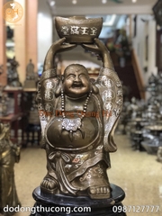 TƯỢNG THẦN TÀI ĐỒNG ĐỎ KHẢM TAM KHÍ CAO 68CM