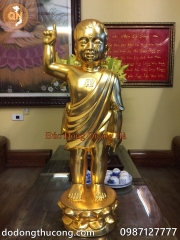 TƯỢNG CHỈ THIÊN CHỈ ĐỊA ĐỒNG ĐỎ THIẾP VÀNG 9999 CAO 60CM