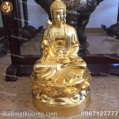 TƯỢNG TÂY PHƯƠNG TAM THÁNH ĐỒNG ĐỎ CAO 60CM THIẾP VÀNG 9999