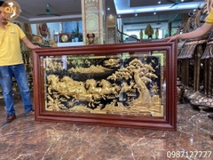 TRANH MÃ ĐÁO THÀNH CÔNG THIẾP VÀNG 9999 KHUNG GỖ GỤ