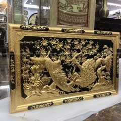 TRANH NGỌC ĐƯỜNG PHÚ QUÝ KHUNG ĐỒNG 1M7X90 DÁT VÀNG 9999