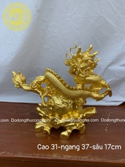 TƯỢNG RỒNG ĐỊA CẦU  CAO 31CM, NGANG 37CM THẾP VÀNG 9999