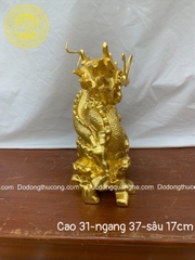 TƯỢNG RỒNG ĐỊA CẦU  CAO 31CM, NGANG 37CM THẾP VÀNG 9999