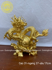 TƯỢNG RỒNG ĐỊA CẦU  CAO 31CM, NGANG 37CM THẾP VÀNG 9999