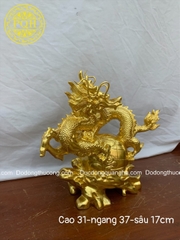 TƯỢNG RỒNG ĐỊA CẦU  CAO 31CM, NGANG 37CM THẾP VÀNG 9999