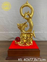 RỒNG CUỘN BỆ LỬA BẰNG ĐỒNG THIẾP VÀNG 9999