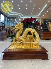 RỒNG CUỘN TIỀN ĐÚC ĐỒNG ĐỎ THIẾP VÀNG 9999