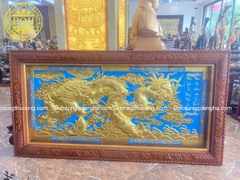 TRANH RỒNG 2M3 THIẾP VÀNG 9999 KHUNG GỖ GỤ