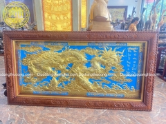 TRANH RỒNG 2M3 THIẾP VÀNG 9999 KHUNG GỖ GỤ