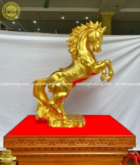 TƯỢNG ĐỘC MÃ CHẤT LIỆU ĐỒNG ĐỎ DÁT VÀNG 9999 CAO 90CM