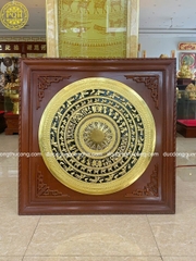 MẶT TRỐNG ĐỒNG THÚC DÁT VÀNG 9999 ĐƯỜNG KÍNH 90CM, KHUNG GỖ GỤ 1M2