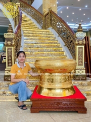 QUẢ TRỐNG ĐỒNG ĐỎ DÁT VÀNG 9999 ĐƯỜNG KÍNH 80