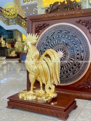 TƯỢNG GÀ ĐỒNG ĐỎ THẾP VÀNG 9999 CAO 68cm
