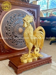 TƯỢNG GÀ ĐỒNG ĐỎ THẾP VÀNG 9999 CAO 68cm