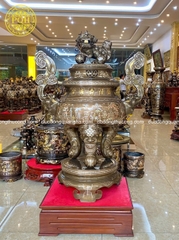 Đỉnh Tai Mây Đồng Đỏ  Khảm Tam Khí Dát Điểm Vàng- 1m35