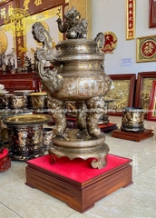 Đỉnh Tai Mây Đồng Đỏ  Khảm Tam Khí Dát Điểm Vàng- 1m35