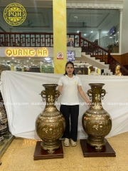 ĐÔI LỌ TAI VOI ĐỒNG ĐỎ KHẢM TAM KHÍ 1M17