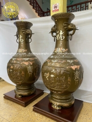 ĐÔI LỌ TAI VOI ĐỒNG ĐỎ KHẢM TAM KHÍ 1M17