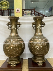 ĐÔI LỌ TAI VOI ĐỒNG ĐỎ KHẢM TAM KHÍ 1M17
