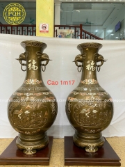 ĐÔI LỌ TAI VOI ĐỒNG ĐỎ KHẢM TAM KHÍ 1M17