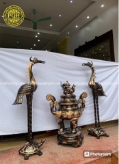 ĐỈNH TAI MÂY 1m15 VÀ ĐÔI HẠC ĐỒNG ĐỎ CẠO MÀU 1m55