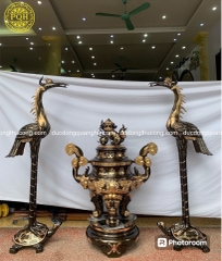 ĐỈNH TAI MÂY 1m15 VÀ ĐÔI HẠC ĐỒNG ĐỎ CẠO MÀU 1m55