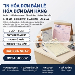 In Hóa Đơn Bán Lẻ, Bán Hàng - Quyển 2-3 Liên Carbonless, Đánh Số, In Logo