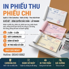 In Phiếu Thu, Phiếu Chi - Quyển 2-3 Liên Carbonless, Đánh Số, Theo Mẫu Kế Toán