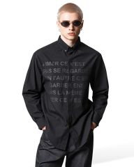 Collar Tonal Letter Print Shirt