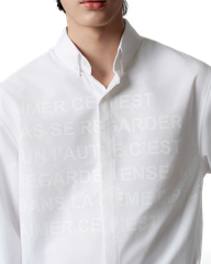Collar Tonal Letter Print Shirt