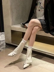 G008 (Bốt) Boots Yếm Cổ Thấp Nữ Phối Khuy Gót Nhọn Đẹp Thời Trang
