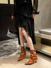 G008 (Bốt) Boots Yếm Cổ Thấp Nữ Phối Khuy Gót Nhọn Đẹp Thời Trang