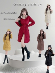 G9160 Áo Khoác Phao Nữ Siêu Nhẹ Dáng Dài Qua Gối Dày Ấm