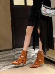 G008 (Bốt) Boots Yếm Cổ Thấp Nữ Phối Khuy Gót Nhọn Đẹp Thời Trang