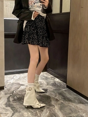 G008 (Bốt) Boots Yếm Cổ Thấp Nữ Phối Khuy Gót Nhọn Đẹp Thời Trang