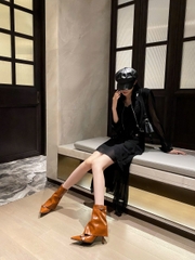 G008 (Bốt) Boots Yếm Cổ Thấp Nữ Phối Khuy Gót Nhọn Đẹp Thời Trang