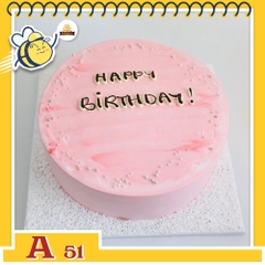 Bánh kem sinh nhật đơn giản A51 hồng mơ mộng chữ trắng rải bi quanh viền