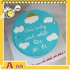 Bánh kem sinh nhật đơn giản A59 nền trời xanh nhiều đám mây cùng ông mặt trời lấp ló