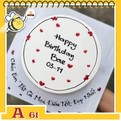 Bánh kem sinh nhật đơn giản A61 nền trắng viền đen cùng nhiều trái tim xinh xắn